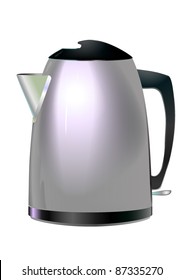 Realistic illustration of electric TEAPOT. Side. Metal. Vector.