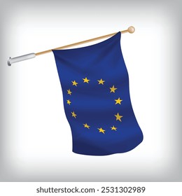 Realistic illustration of European Union flags waving on the wall. The set is in the collection	