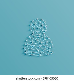 Realistic illustration of a figure icon made by pins and strings, vector