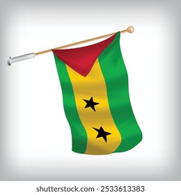 Realistic illustration of São Tomé and Príncipe flags waving on the wall. The set is in the flag collection