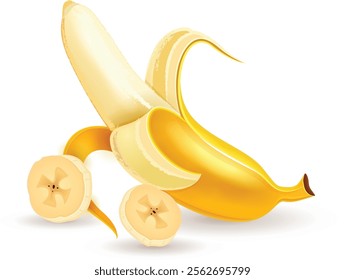 Realistic illustration of fresh banana fruit isolated white background