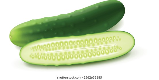 Realistic illustration of fresh cucumber fruit isolated white background