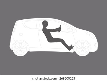 A realistic illustration of a generic vehicle and a young male driver