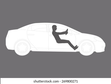 A realistic illustration of a generic vehicle and a young male driver