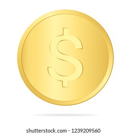 Realistic illustration of a gold coin with a dollar sign, isolated on white background - vector