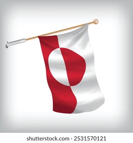 Realistic illustration of Greenland flags waving on the wall. The set is in the collection