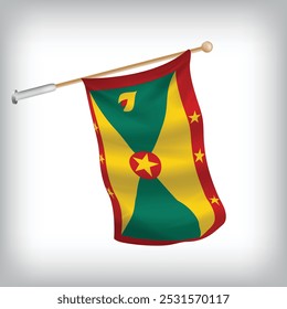 Realistic illustration of Grenada flags waving on the wall. The set is in the collection