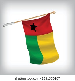 Realistic illustration of Guinea-Bissau flags waving on the wall. The set is in the collection