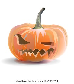 Realistic illustration of the HALLOWEEN pumpkin. Isolated. Shadow. Eyes. Mouth. Vector.