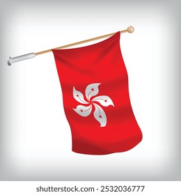Realistic illustration of Hong Kong flags waving on the wall. The set is in the collection