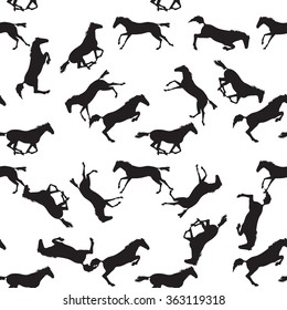 Realistic illustration of horse. Seamless pattern with silhouette of horse. Vector seamless pattern with horses. Black horse seamless pattern on isolated background