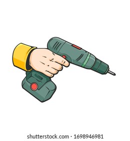 Realistic illustration of human hand with electric screwdriver