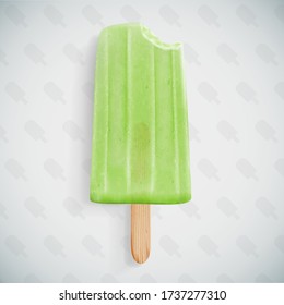 Realistic illustration of juice bitten  popsicle. Green icecream vector icon. 