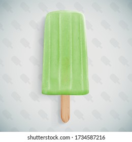 Realistic illustration of juice popsicle. Green icecream vector icon. 