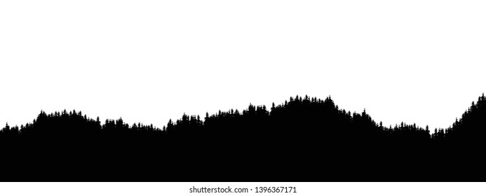 Realistic illustration of landscape horizon with coniferous forest and tree tops. Widescreen template - vector