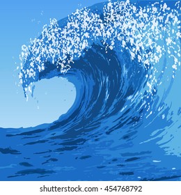 Realistic Illustration Of A Large Ocean Wave And Foam