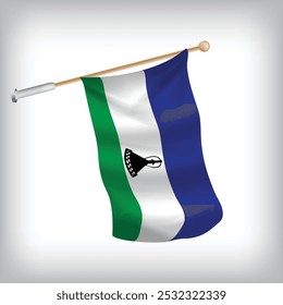 Realistic illustration of Lesotho flags waving on the wall. The set is in the collection