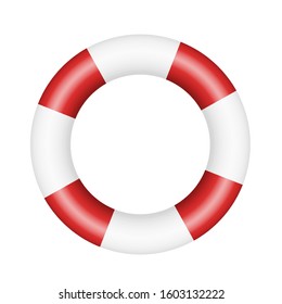 Realistic illustration of lifebuoy. Red and white circle isolated on white background - vector