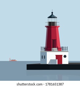 Realistic Illustration The Menominee North Pier lighthouse is located in the harbor of Menominee, Michigan