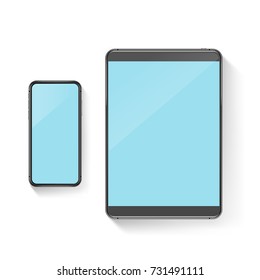 Ilustración realista de los gadgets modernos. Conjunto de vectores de Tablet y teléfono móvil. Vector Mockup