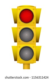 Realistic illustration of modern yellow led traffic light with switching on green, yellow and red lights.
