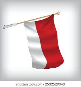 Realistic illustration of Monaco flags waving on the wall. The set is in the flag collection