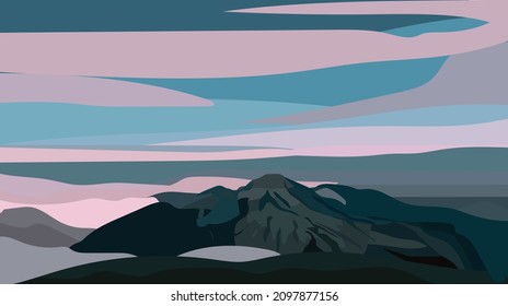 Realistic illustration of mountain landscape with coniferous forest and clouds. Overcast spring or winter sky - vector
|
Abstract nature landscape. Mountain and forest. Vector illustration
