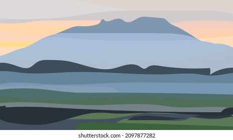 Realistic illustration of mountain landscape with coniferous forest and clouds. Overcast spring or winter sky - vector
|
Abstract nature landscape. Mountain and forest. Vector illustration