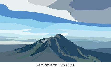 Realistic illustration of mountain landscape with coniferous forest and clouds. Overcast spring or winter sky - vector
|
Abstract nature landscape. Mountain and forest. Vector illustration