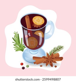 Realistic illustration of mulled wine, Christmas drink