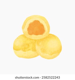 Realistic Illustration of Nastar Pineapple Tart Cookies with One Open Showing Filling, Soft Golden Texture, White Background. Festive Treat for Eid and Celebrations.