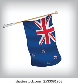 Realistic illustration of New Zealand flags waving on the wall. The set is in the flag collection	