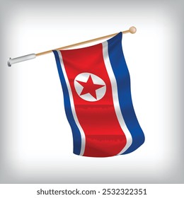Realistic illustration of North Korea flags waving on the wall. The set is in the collection