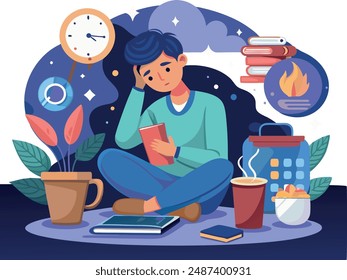 realistic illustration on sleep deprivation due to stress, studies