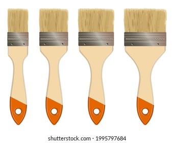 Realistische Illustration eines Malpinsels. Flache Farbbürste. breite Bürste mit Holzgriff. 