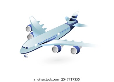 Realistic illustration of a passenger aircraft in 3D style.