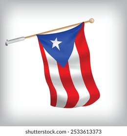 Realistic illustration of Puerto Rico flags waving on the wall. The set is in the flag collection