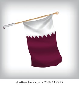 Realistic illustration of Qatar flags waving on the wall. The set is in the flag collection