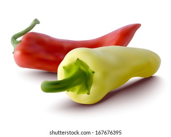 realistic illustration of red and yellow peppers - vector illustration