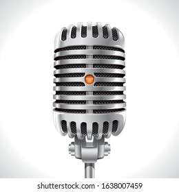 Realistic illustration of retro chrome microphone of the last century