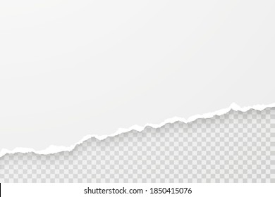 Realistic illustration of a ripped paper edge. Torn half sheet piece with soft shadow and place for text or image. Vector template for banner, header, advertisement design.