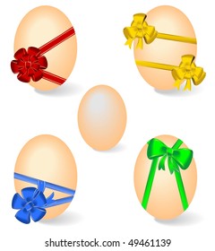 Realistic illustration of set by Easter eggs with bows - vector