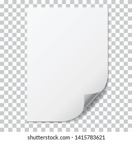 Realistic illustration of a sheet of A4 paper with folded corner and space for your text. Isolated on transparent background - vector