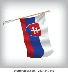 Realistic illustration of Slovenia flags waving on the wall. The set is in the flag collection