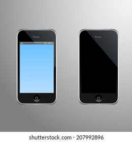 Realistic Illustration of a smart phone with editable screen and screen when its off