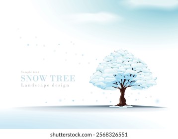 Realistic illustration of snow-covered trees standing on a snowy field with a blue sky | Winter scenery
