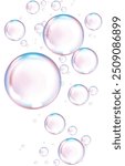 Realistic illustration of soap bubbles in tranparent background