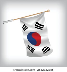 Realistic illustration of South Korea flags waving on the wall. The set is in the collection