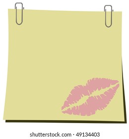Realistic illustration stick and paper clip with trace from lips. Vector