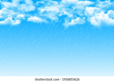 Realistic illustration of summer rain with thunderclouds  in the afternoon against the blue sky. Vector abstract background.